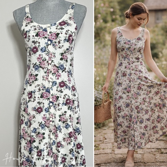 Vintage Dresses & Skirts - Floral Sleeveless Maxi Dress